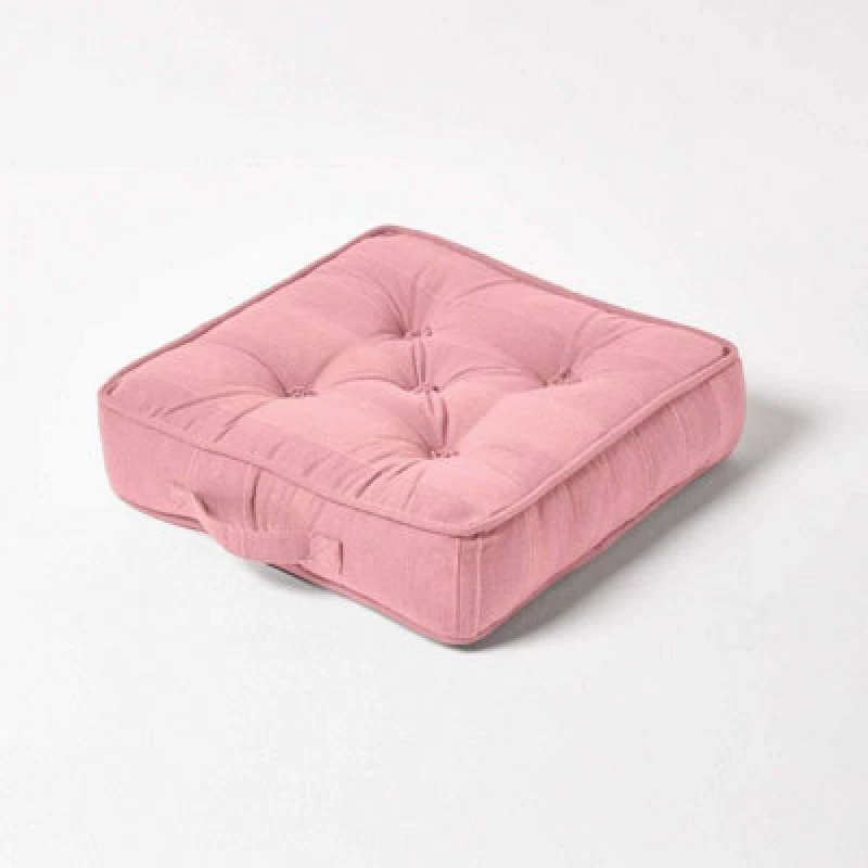 Image of Homescapes Rajput Ribbed Cotton Floor Cushion Pink