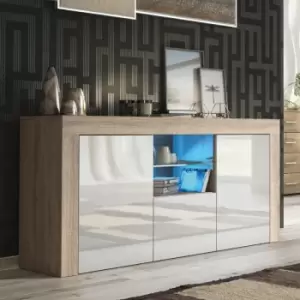 image of Tv Unit 145cm Sideboard Cabinet Cupboard tv Stand Living Room High Gloss Doors - Oak & White - Oak & White