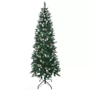 Image of HOMCOM 6 Foot Snow Artificial Christmas Tree with Realistic Branches, Pine Cone, for Indoor Decoration, Green White