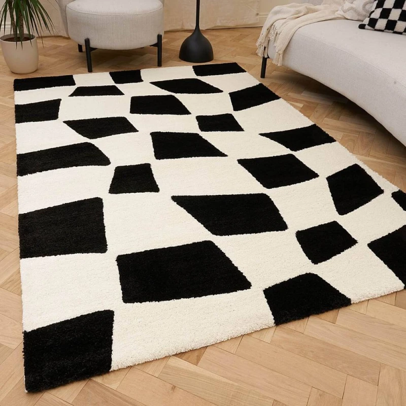 Image of THE RUGS Joli Chequered Soft & Dense Pile Living Room & Bedroom Rug in Black Size: 80cm x 150cm Black Unisex 80cm x 150 cm