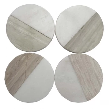 Image of Set of 4 Wood Effect Marble Coasters - Round