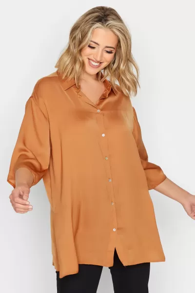 Image of Yours 3/4 Sleeve Satin Shirt Orange
