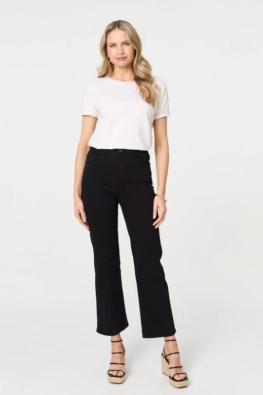 Image of Izabel London Womens High Waist Bootcut Straight Jeans in Black Size: 10 Black Female 10