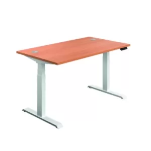 image of Jemini Sit/Stand Desk with Cable Ports 1200x800x630-1290mm Beech/White KF809746