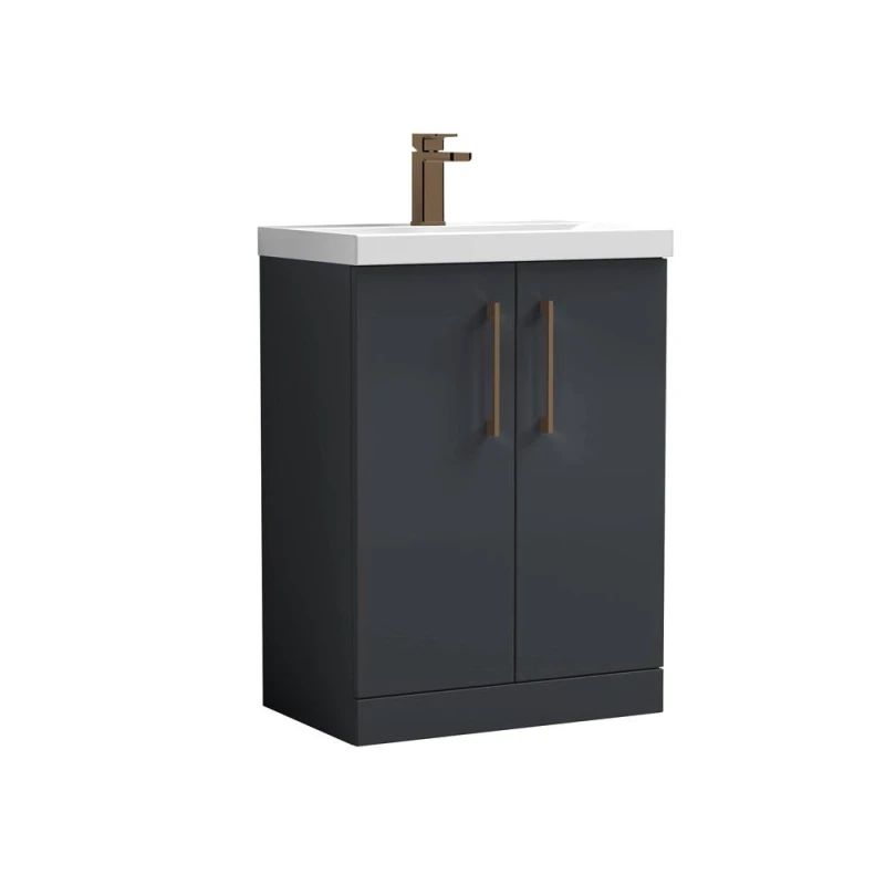 Image of Balterley Contemporary Floor Standing 2-Door Vanity Basin, Dark Grey, 600mm in Grey Grey Unisex