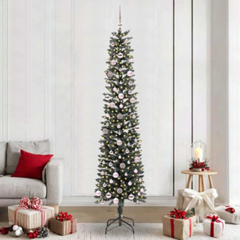 Image of vidaXL Artificial Christmas Tree with 300 LEDs, Pink Balls Green 58 x 58 x 240 cm, Green 3395966