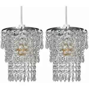 image of Minisun - 2 x Chrome Chandelier Pendant Shades + Clear Acrylic Jewel Droplets