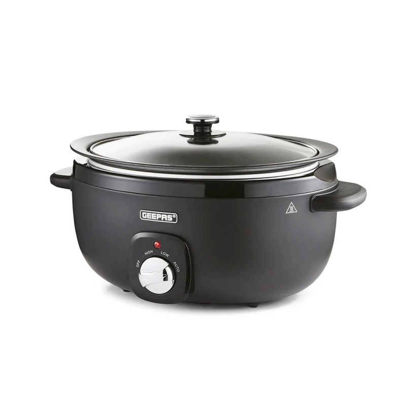Image of Geepas 6.5L Slow Cooker Tempered Glass Lid & Removable Non-Stick Bowl Chalkboard Design Black unisex
