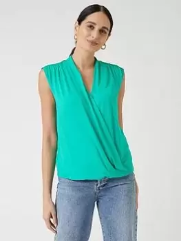 Image of Wallis Sleeveless Wrap Top - Green, Size S, Women