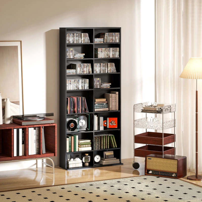 Image of HOMCOM HOMCOM 640 CD/360 DVD Storage Unit Bluray Storage Shelf w/ Adjustable Shelves in Black One Size Unisex 5063603283572