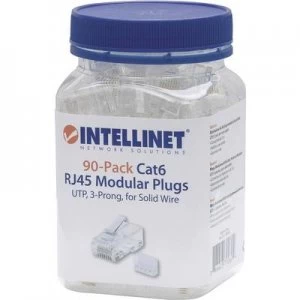 Image of INTELLINET 90er-Pack Cat6 RJ45 modular plug UTP 3-point wire contacting for solid wire 90 plugs in the beaker Crimp contact Transparent Intellinet 790