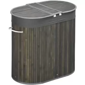 image of Bamboo Laundry Basket with Lid 100 Litres Laundry Hamper w/ 2 Sections Grey - Grey - Homcom