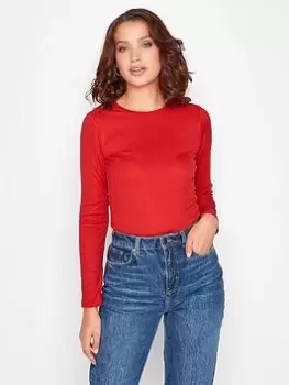 Image of Long Tall Sally Ribbed Long Sleeve Bodysuit - Red , Red, Size 12, Women
