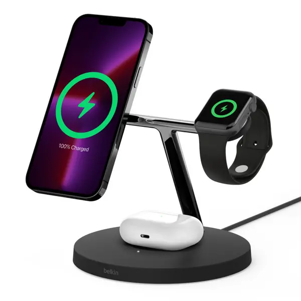 image of Belkin 3-in-1 Wireless Charger with MagSafe 15W WIZ017myBK