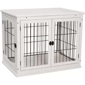 image of 66cm Modern Indoor Pet Cage Metal Wire 3 Doors Latches Base Crate White - Pawhut