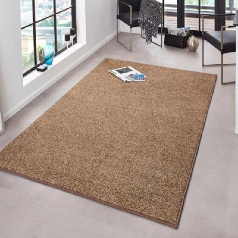 Image of The Rugs Velours Pure Modern Plain Velour Rug Synthetic Short Pile In Beige