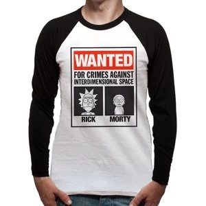 Image of Rick And Morty - Wanted Poster Mens X-Large Baseball Shirt - White