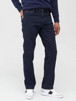 Image of Wrangler Texas Straight Fit Jeans - Blue/Black Wash, Blue/Black, Size 40, Inside Leg Regular, Men