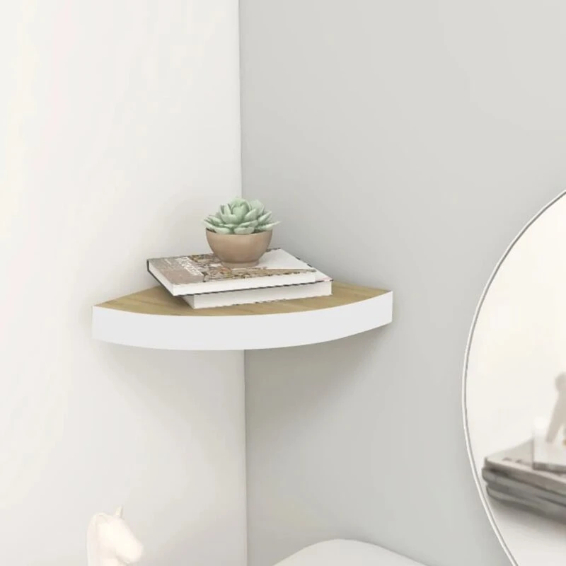 Image of VIDAXL Vidaxl - Wall Corner Shelf Oak and White 25x25x3.8cm mdf 8720286417317