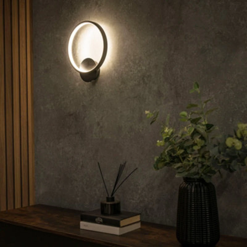 Image of ValueLights Infinity IP44 Matt Black Circle Integrated LED Wall Light In Warm White Black