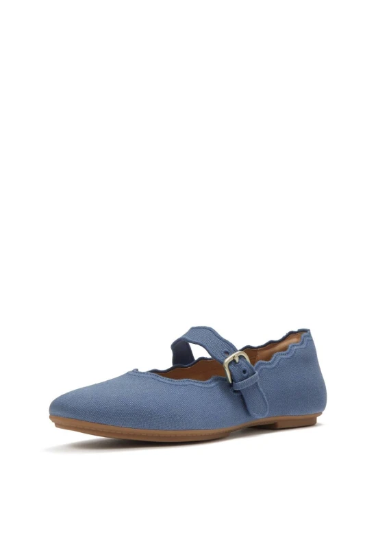 Image of FitFlop Womens Delicato Wave-Edge Mary Janes in Mid Blue Size: 5 Mid Blue Female 5