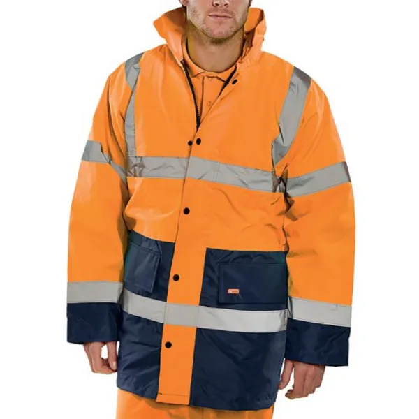 image of Beeswift Fleece Lined High Visibility Traffic Jacket OrangeNavy Blue BSW38831