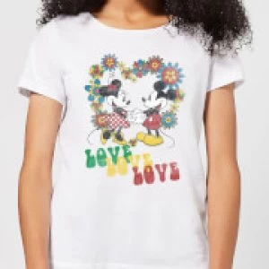 Disney Mickey Mouse Hippie Love Womens T-Shirt - White - XL