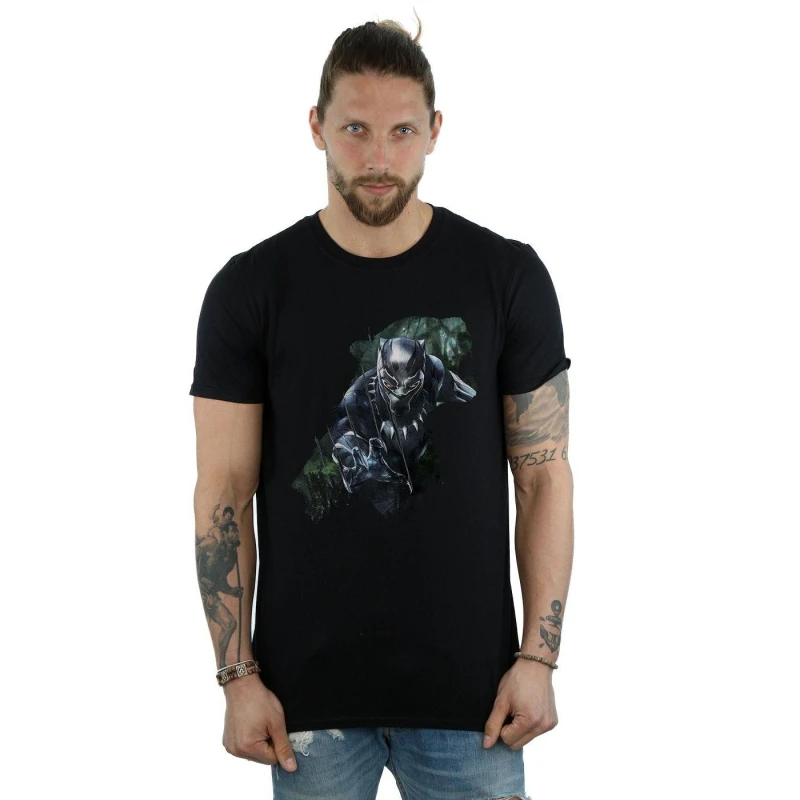 Image of Marvel Marvel Men Black Panther Wild Silhouette T-Shirt Size: Small Black S Male 5057736569979
