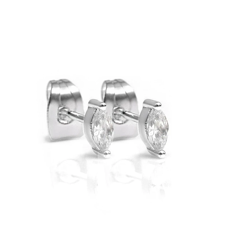 Image of Say It With Clear CZ Marquise Stud Earrings - Silver Silver unisex