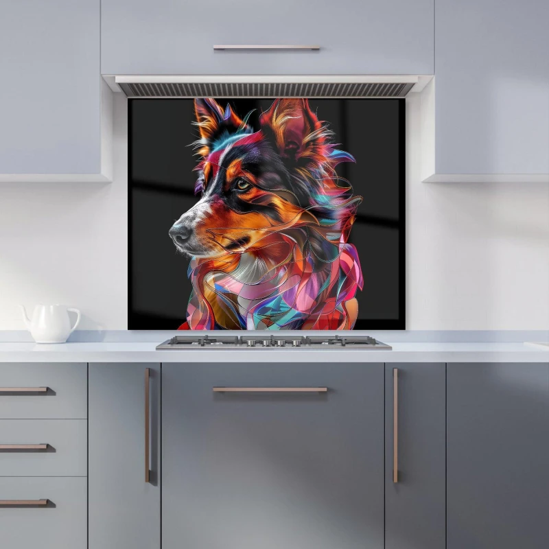 Image of Warren Reed - Designer Colorful Collie Dreams Kitchen Splashback Size: 600mm x 750mm Multicolor Unisex 600mm x 750mm