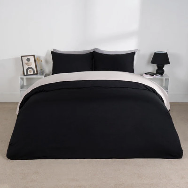 Image of OHS OHS Plain Reversible Duvet Cover With Pillowcase Set in Natural Size: Double Natural Double Unisex 5027434203505