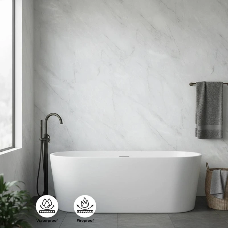 Image of ENER-J BRITWALL PVC Shower Panel Light Grey Marble 2400x1000 mm Light Grey Unisex