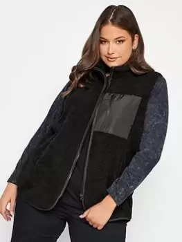 Image of Yours Yours Borg Nylon Pocket Gilet Black, Size 26-28, Women