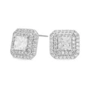 Image of Jon Richard Silver Plated Square Cubic Zirconia Pave Stud Earring