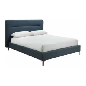 image of Finn Steel Blue Fabric Upholstred Bed 4ft6 Double Frame 135 x 190