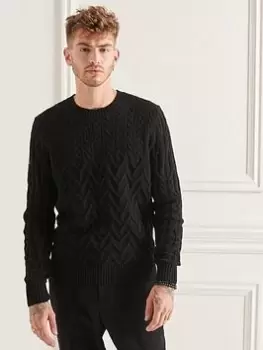 Image of Superdry Studios Cable Knit Jumper - Black Size XL Men
