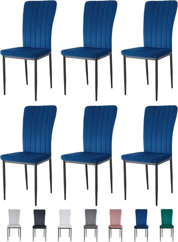 Image of MCC Direct Set of 6 High back Dining Chairs Velvet FabricKitchen/Dining Seating - Elle By MCC in Blue Blue Unisex