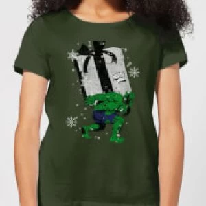 Image of Marvel The Incredible Hulk Christmas Present Womens Christmas T-Shirt - Forest Green - L