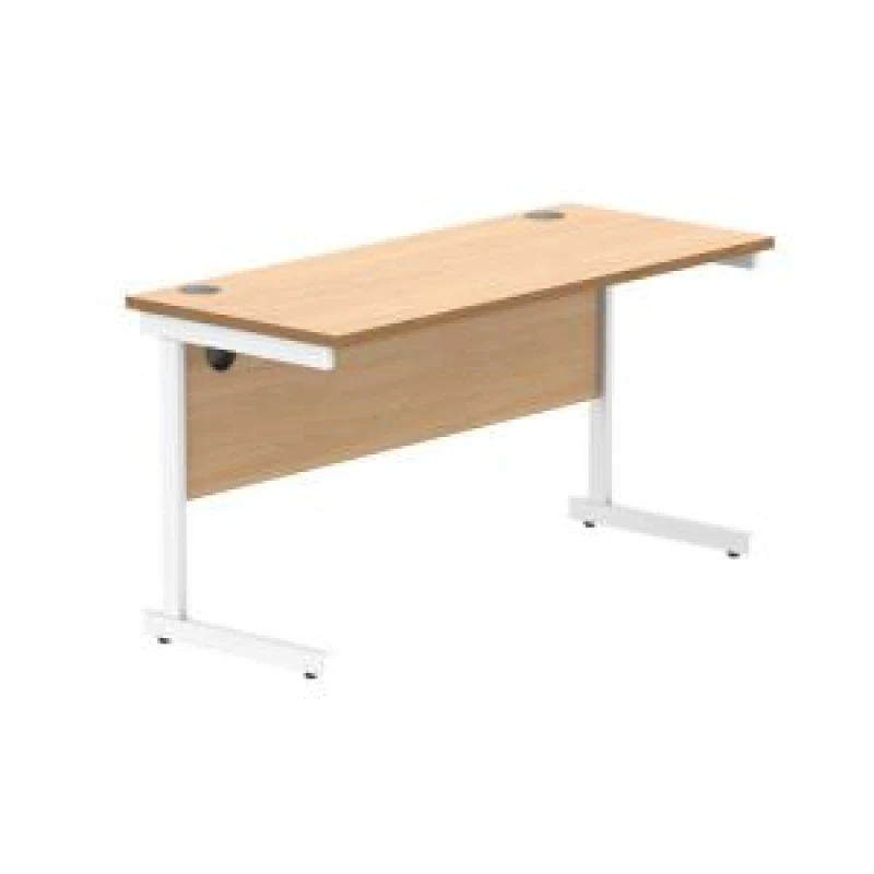 Image of Astin Rectangular Single Upright Cantilever Desk 1400x600x730 Norwegian Beech/Arctic White KF824312
