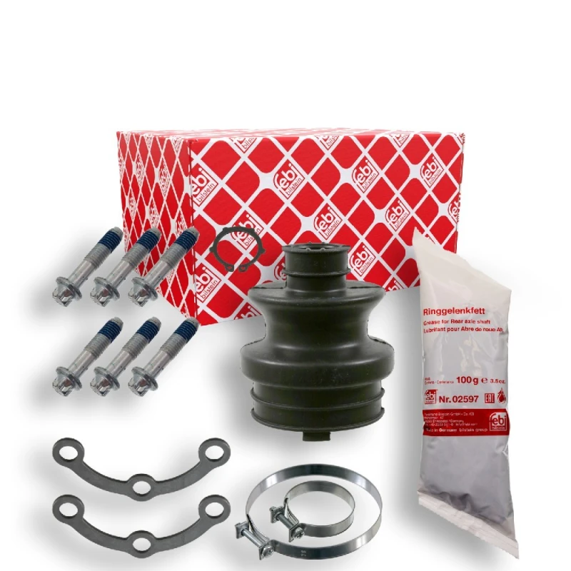 Image of FEBI BILSTEIN 02591 CV Boot Rear Axle, Rubber, with clamps, with grease Rubber Bellow,drive shaft (194)