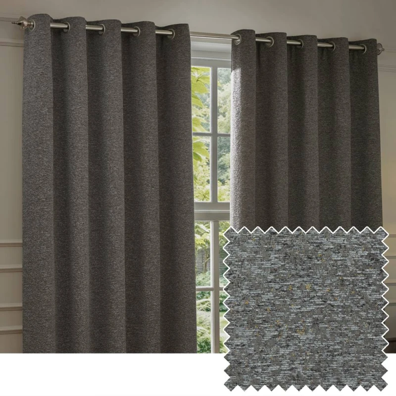Image of Paoletti Galaxy Chenille Ready Made Eyelet Blockout Curtains Charcoal