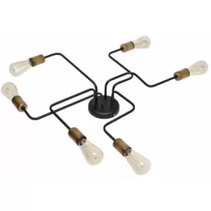 image of Helam Tube Multi Arm Semi Flush Ceiling Light Black, Patina 75cm