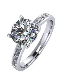 Moissanite Platinum 2.3 Carat Solitaire Moissanite Ring with Stone Set Shoulders, Platinum, Size H, Women