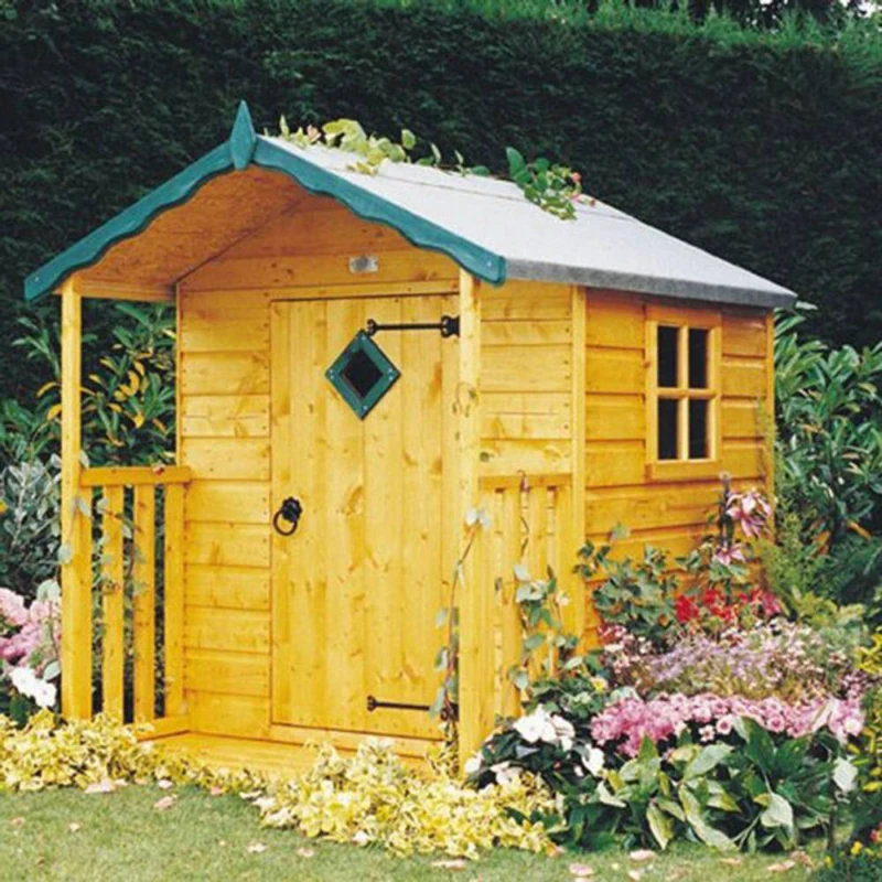 Image of Shires Hide 4 x 4 Feet Single Door with One Fixed Window Playhouse - Verandah in Light Brown Light Brown Unisex