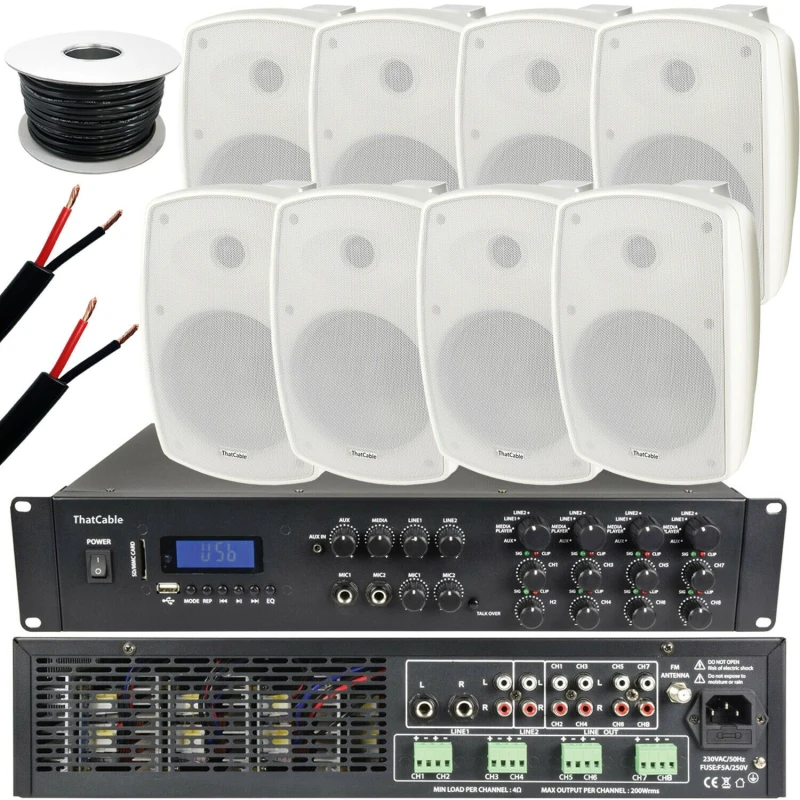 Image of Loops 1600W LOUD Outdoor Bluetooth System 8x White Speaker Weatherproof Music Player White unisex