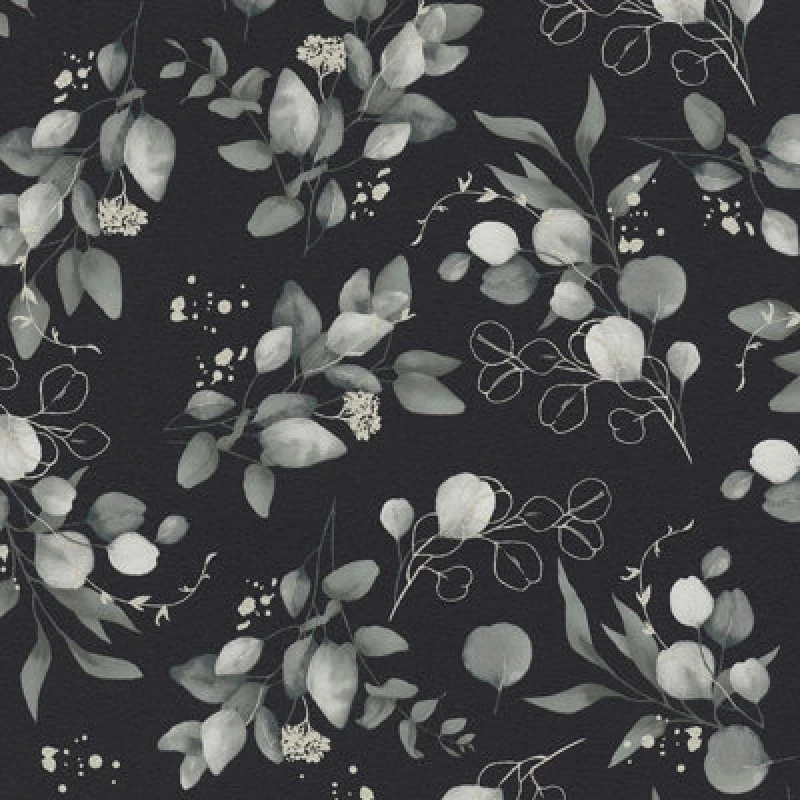 Image of As Creation Floral Black Wallpaper White Leaves Elegant Flowers Paste The Wall
