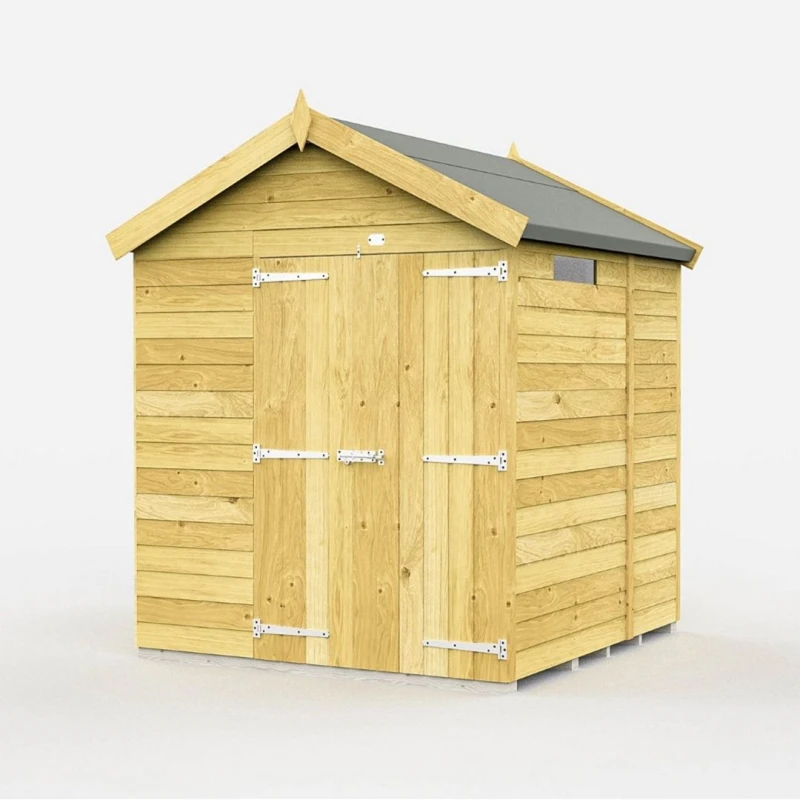 Image of Buttercup Farm 7 x 5 Feet Apex Security Shed - Double Door - L158 x W214 x H217cm in Brown Brown Unisex