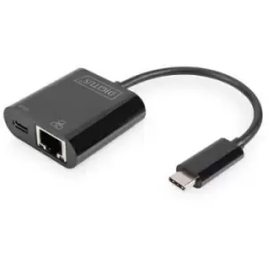 Image of Digitus USB-C , RJ45 Adapter [1x USB-C plug - 1x RJ45 socket, USB-C socket] DN-3027 incl. RJ45 socket, incl. charger jack, incl. USB