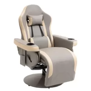 Image of HOMCOM Manual Recliner Armchair PU Leather Lounge Chair w/ Adjustable Leg Rest, 135° Reclining Function, 360° Swivel, Cup Holder and, Storage Pocket
