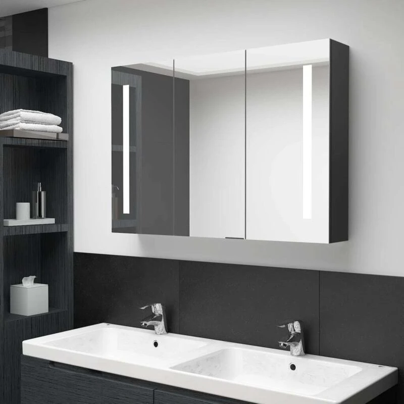 Image of VIDAXL LED Bathroom Mirror Cabinet 89x14x62cm Shining Black Vidaxl 8720286332894